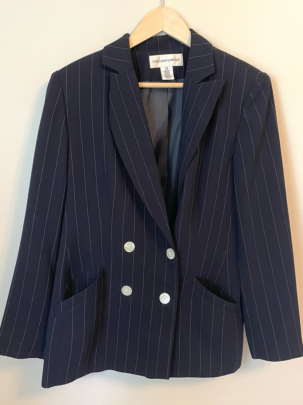 Jones New York - Navy Pinstripe Double-Breasted Blazer – Size 12